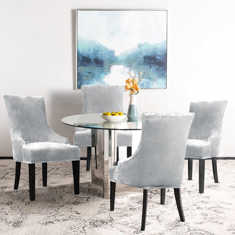 Lellen Velvet Stretch Wingback Chair Cover Slipcover - Reusable Protector Cover for Dining Room Banquet Home Decor etc Machine Washable Hand Washable (Silver Grey, 1PC) - Image 2
